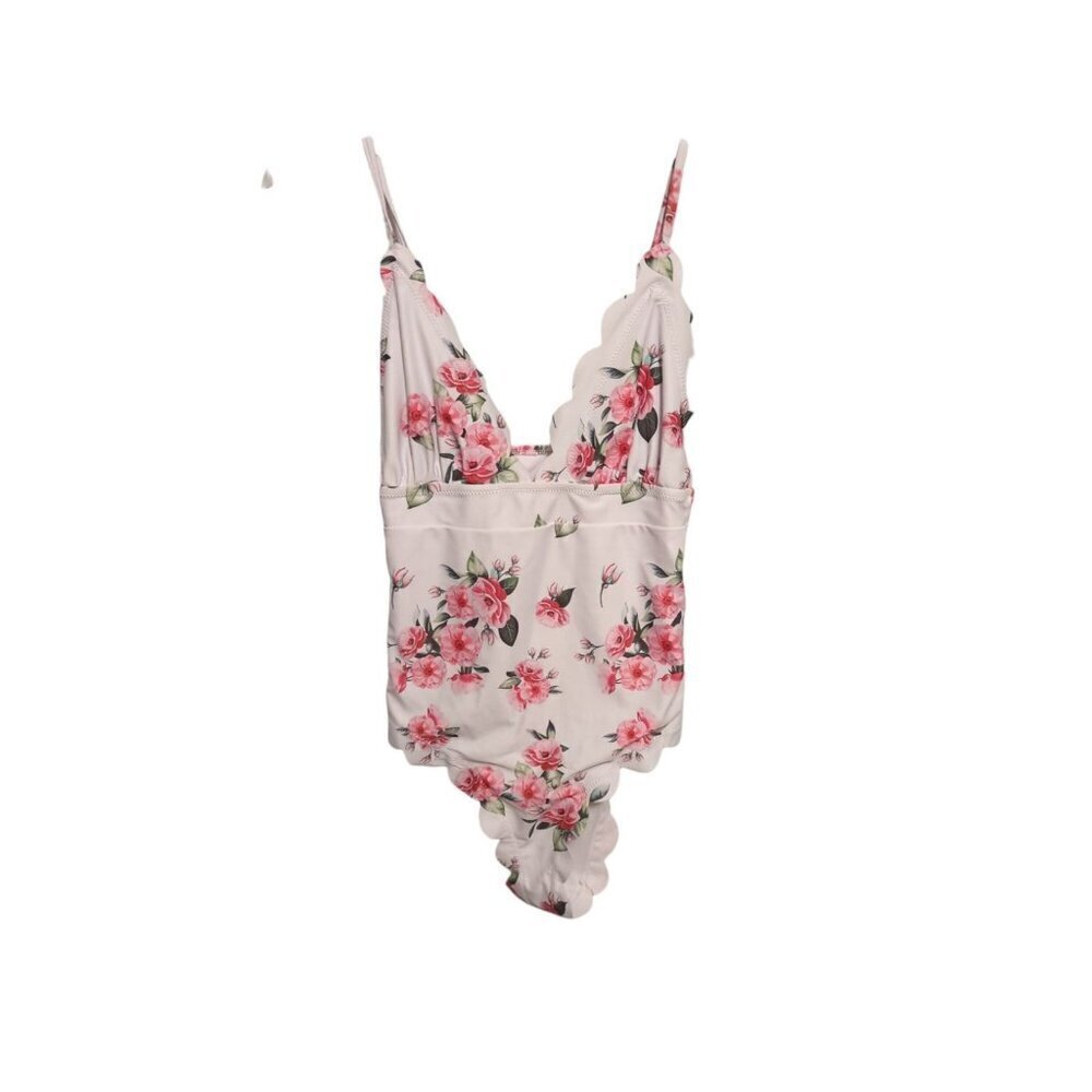 Women's Size Small White With Pink Floral One Piece Swimsuit